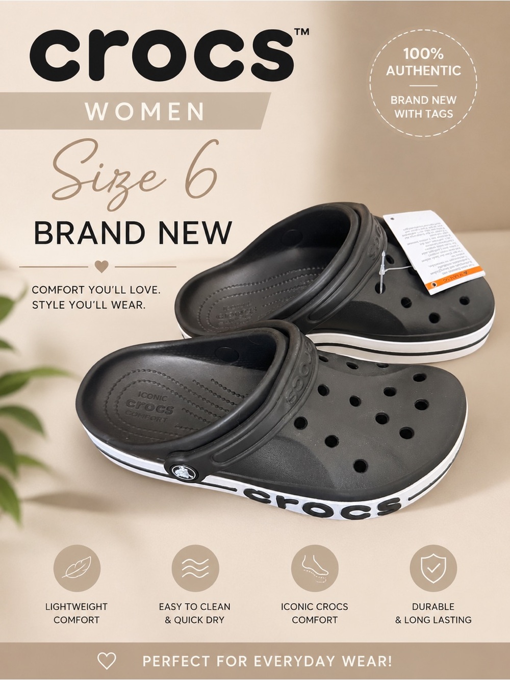 CROCS Women's Black & White Iconic Clogs